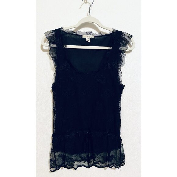 Intuitions Top Womens Medium Black Lace Scoop Neck Sleeveless Whimsigoth Y2K - Picture 1 of 8